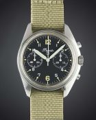 A RARE GENTLEMAN'S STAINLESS STEEL BRITISH MILITARY PRECISTA RAF PILOTS CHRONOGRAPH WRIST WATCH