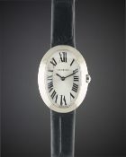 A LADIES 18K SOLID WHITE GOLD CARTIER BAIGNOIRE WRIST WATCH CIRCA 2010, REF. 3065 Movement: