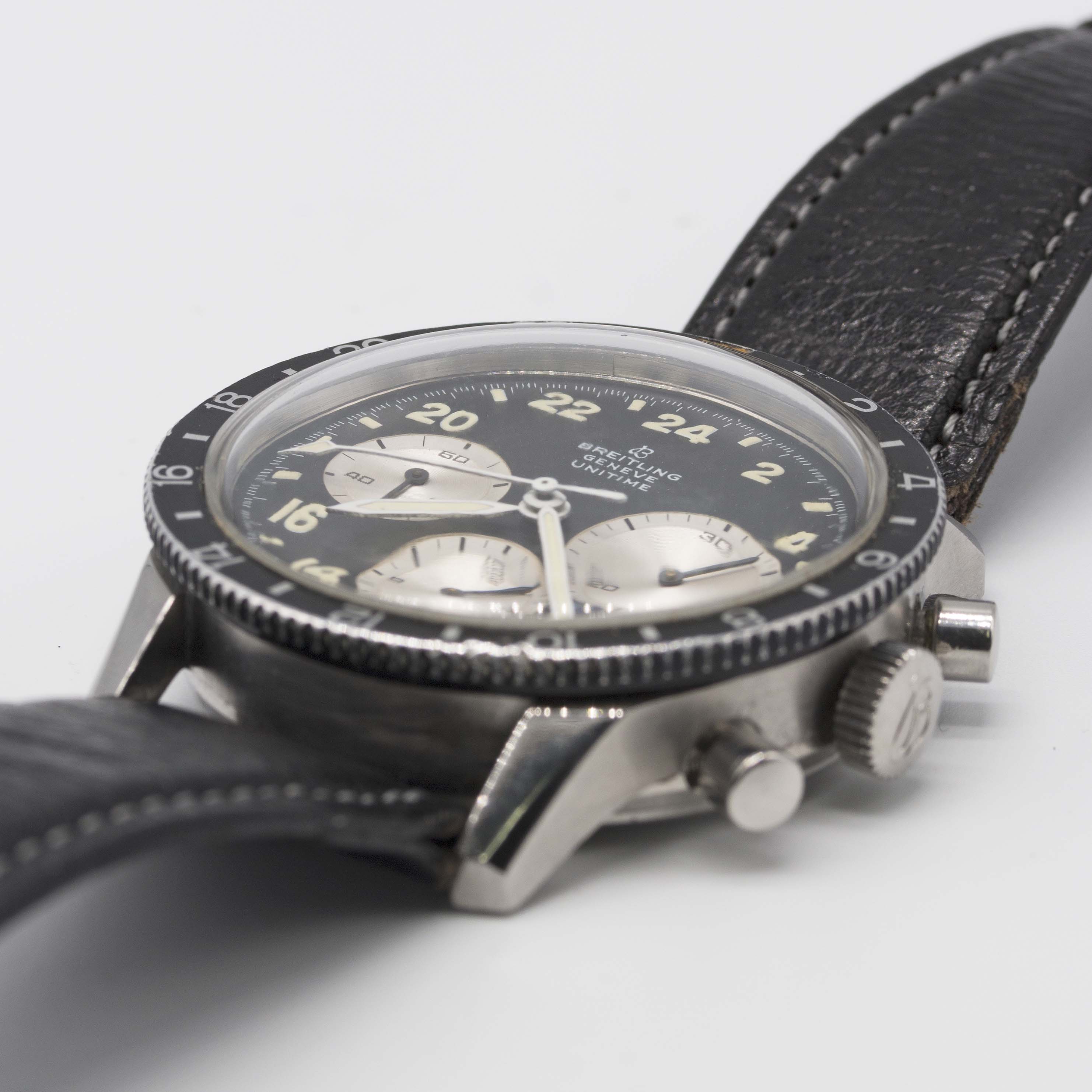 A VERY RARE GENTLEMAN'S STAINLESS STEEL BREITLING UNITIME 24 HOUR CHRONOGRAPH WRIST WATCH CIRCA - Image 4 of 11