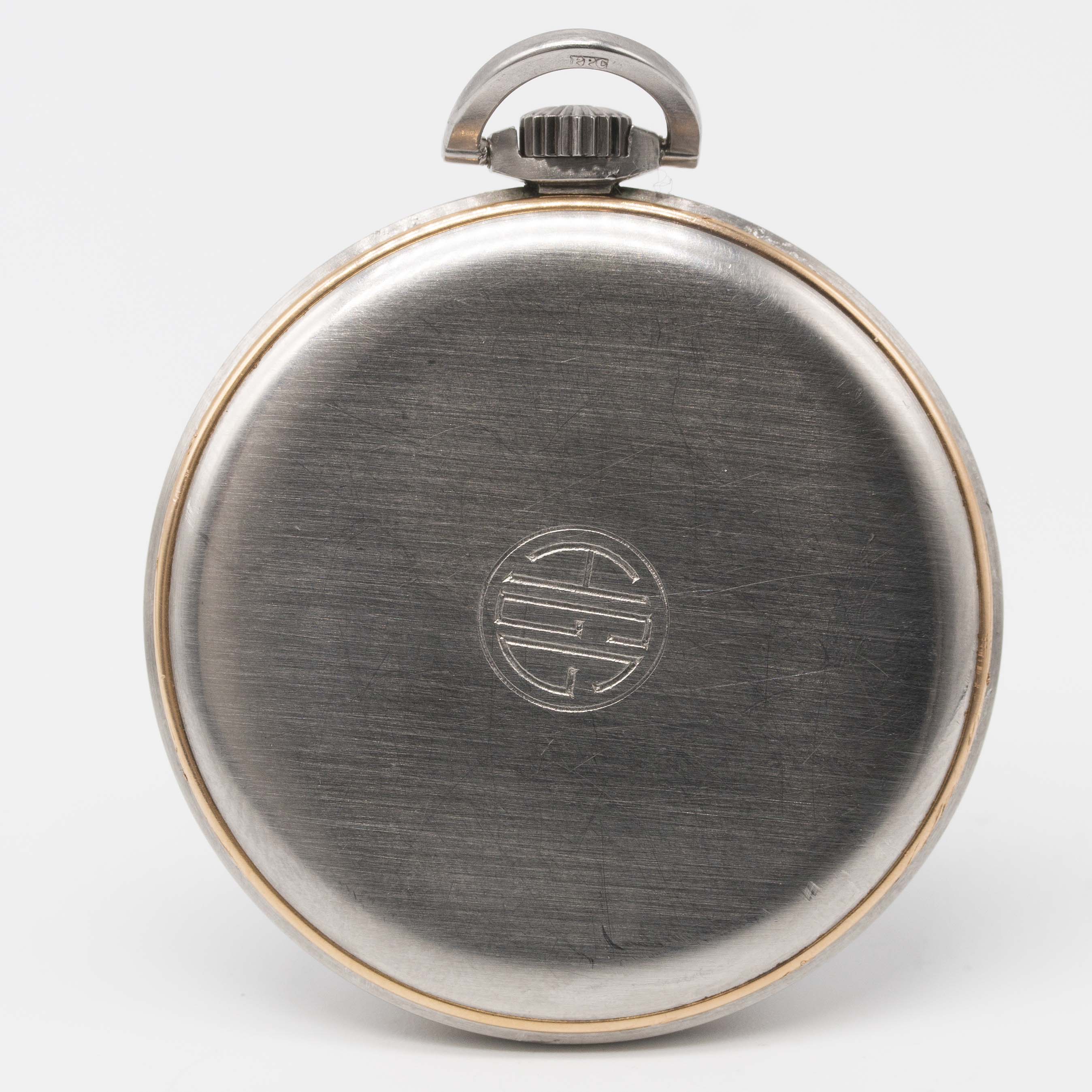 A RARE STAINLESS STEEL & ROSE GOLD PATEK PHILIPPE POCKET WATCH CIRCA 1930s, TWO TONE SILVER DIAL - Image 5 of 9