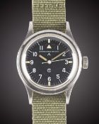 A RARE GENTLEMAN'S STAINLESS STEEL BRITISH MILITARY IWC MARK 11 RAF PILOTS WRIST WATCH DATED 1951,