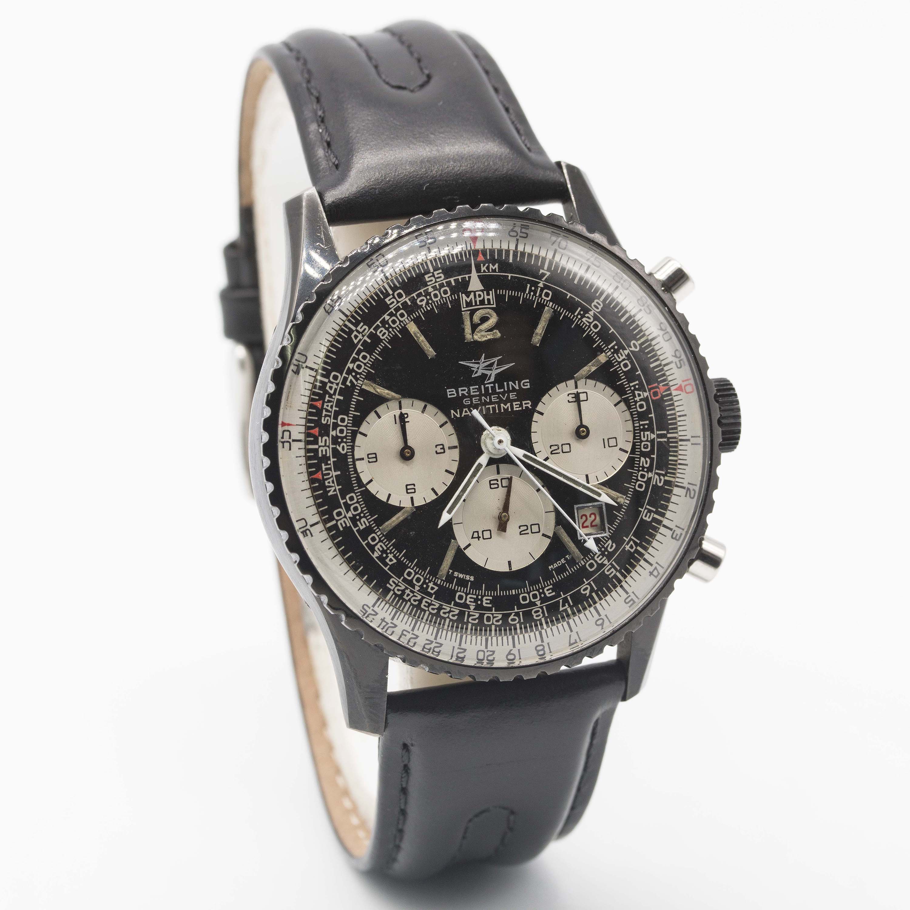 A VERY RARE GENTLEMAN'S BLACK COATED BREITLING NAVITIMER CHRONOGRAPH WRIST WATCH CIRCA 1970s, REF. - Image 7 of 12