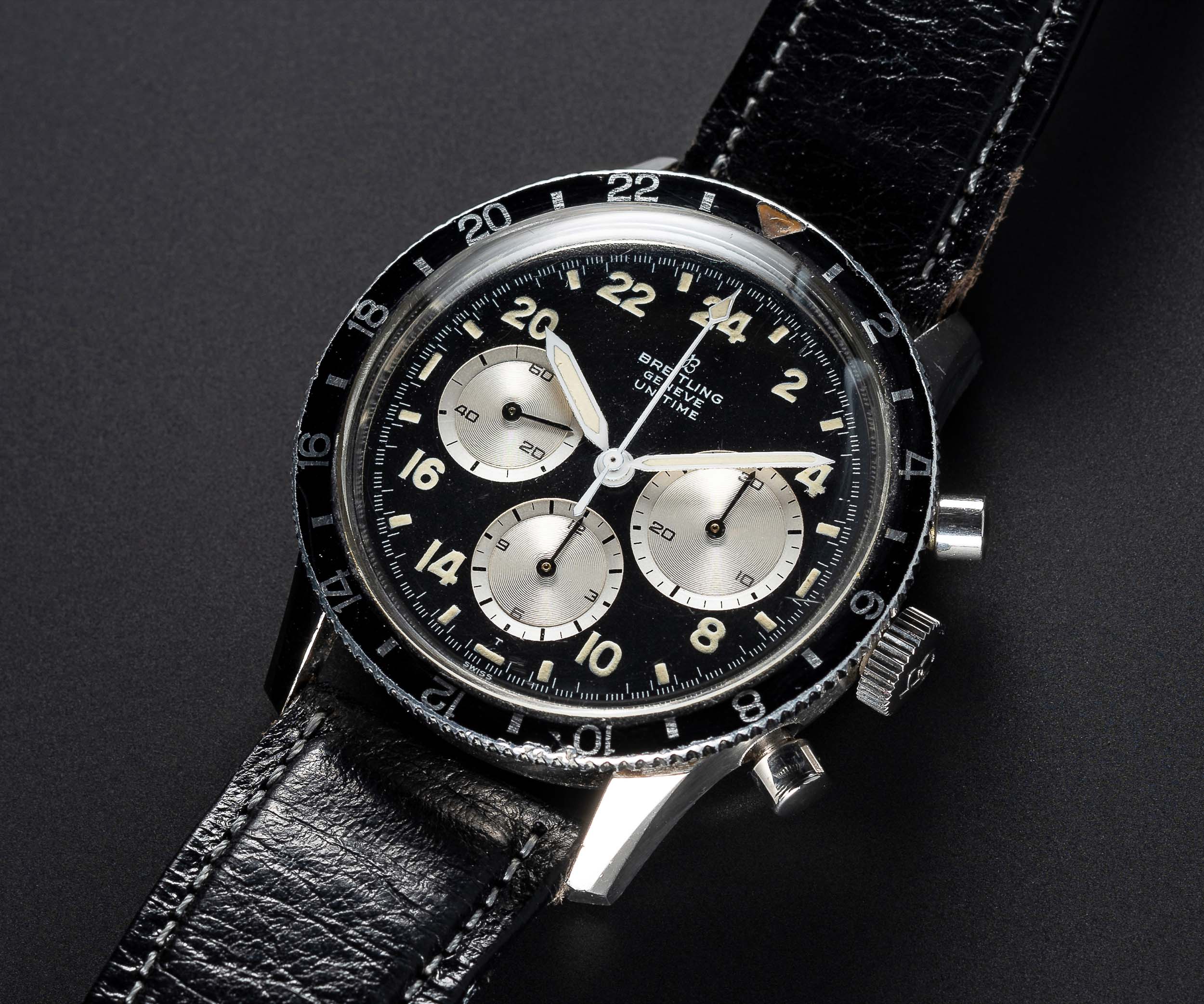 A VERY RARE GENTLEMAN'S STAINLESS STEEL BREITLING UNITIME 24 HOUR CHRONOGRAPH WRIST WATCH CIRCA