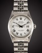 A GENTLEMAN'S STEEL & WHITE GOLD ROLEX OYSTER PERPETUAL DATEJUST BRACELET WATCH CIRCA 1984, REF.