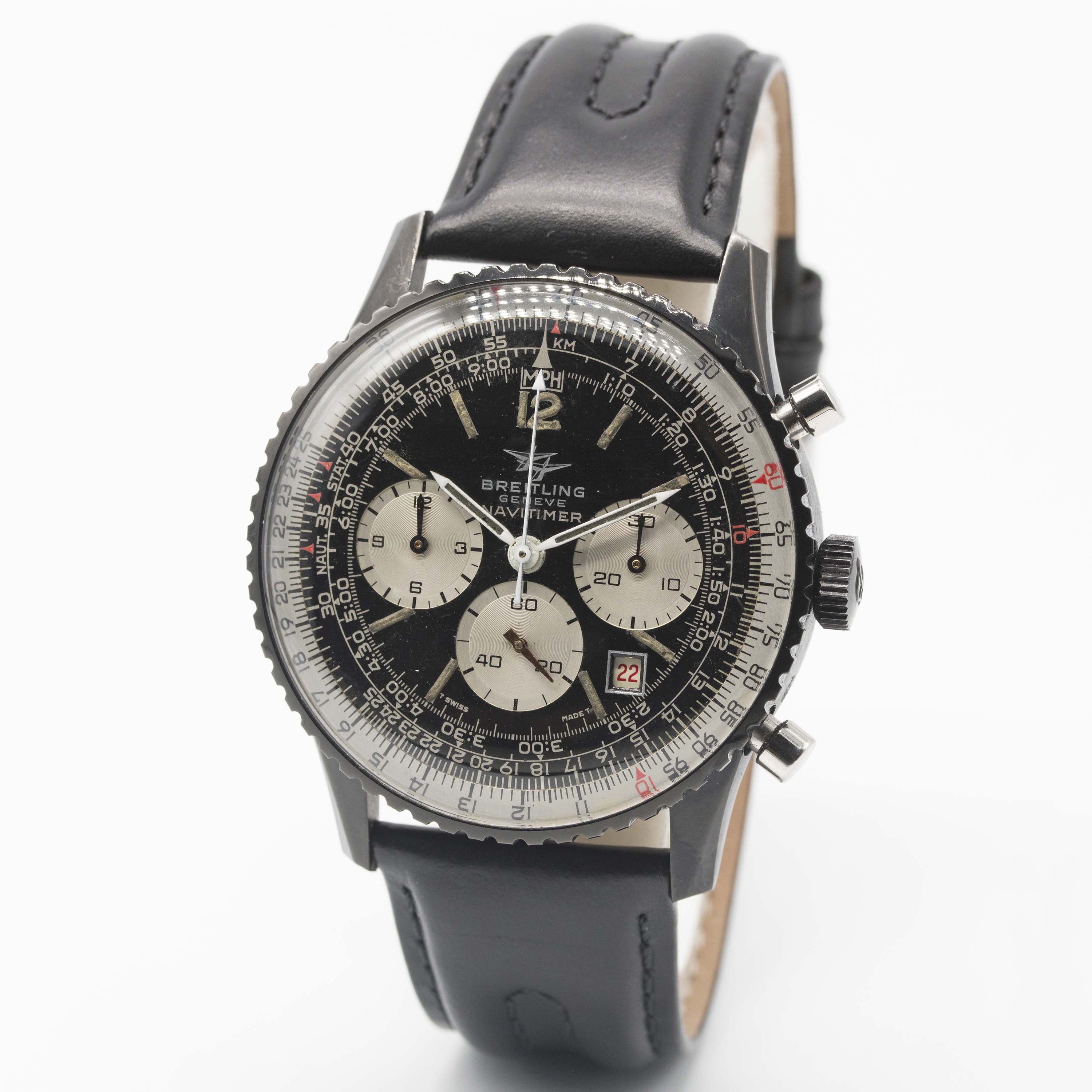 A VERY RARE GENTLEMAN'S BLACK COATED BREITLING NAVITIMER CHRONOGRAPH WRIST WATCH CIRCA 1970s, REF. - Image 6 of 12