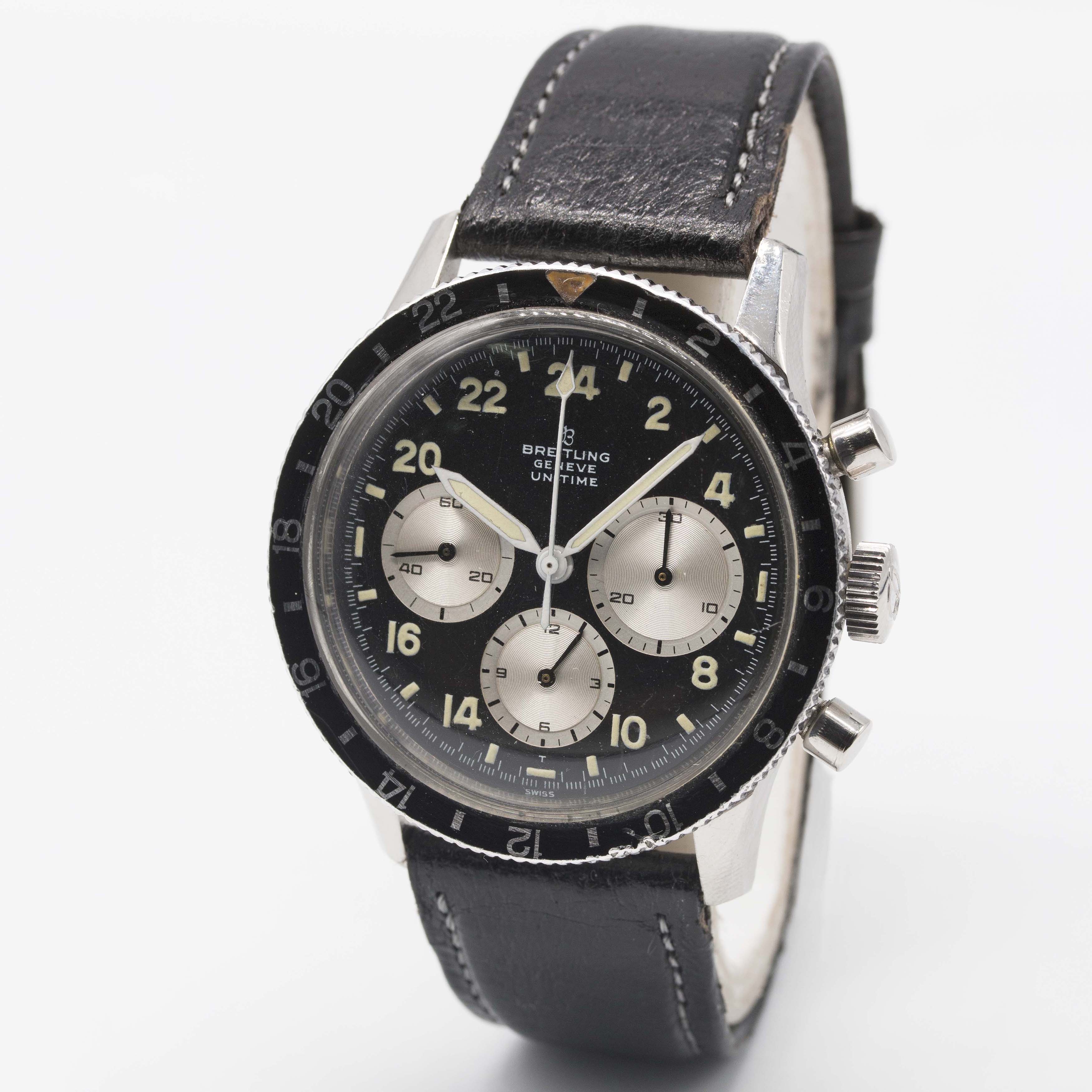 A VERY RARE GENTLEMAN'S STAINLESS STEEL BREITLING UNITIME 24 HOUR CHRONOGRAPH WRIST WATCH CIRCA - Image 5 of 11