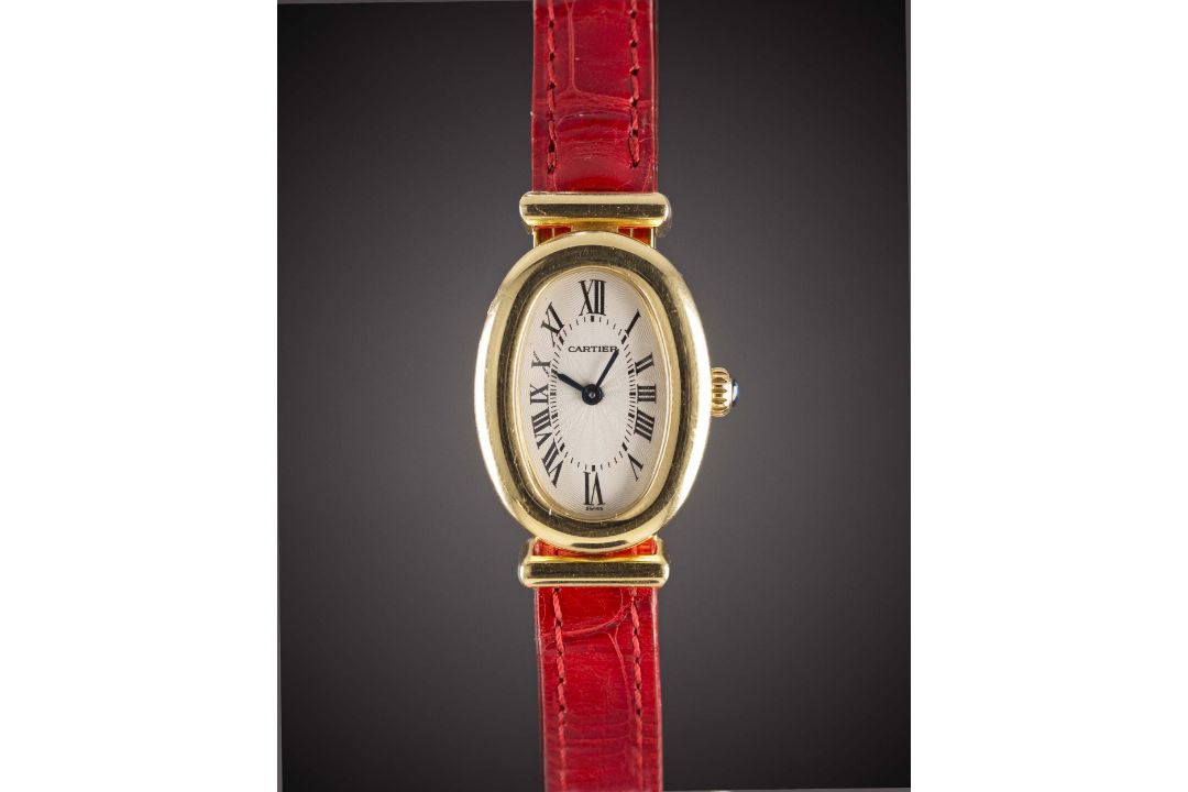 A RARE LADIES 18K SOLID GOLD CARTIER BAIGNOIRE "CONCEALED CLASP" WRIST WATCH CIRCA 1990s, REF.