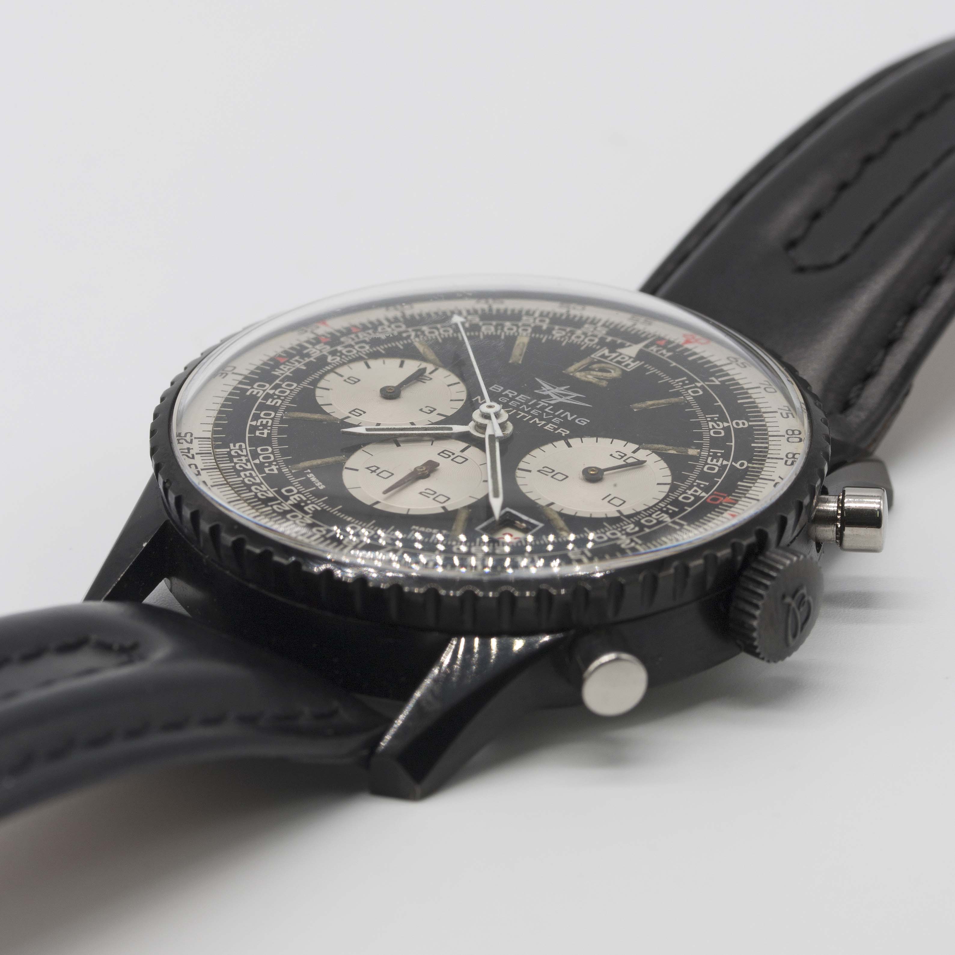 A VERY RARE GENTLEMAN'S BLACK COATED BREITLING NAVITIMER CHRONOGRAPH WRIST WATCH CIRCA 1970s, REF. - Image 5 of 12
