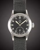 A GENTLEMAN'S STAINLESS STEEL BRITISH MILITARY OMEGA W.W.W. WRIST WATCH CIRCA 1940s, PART OF THE 