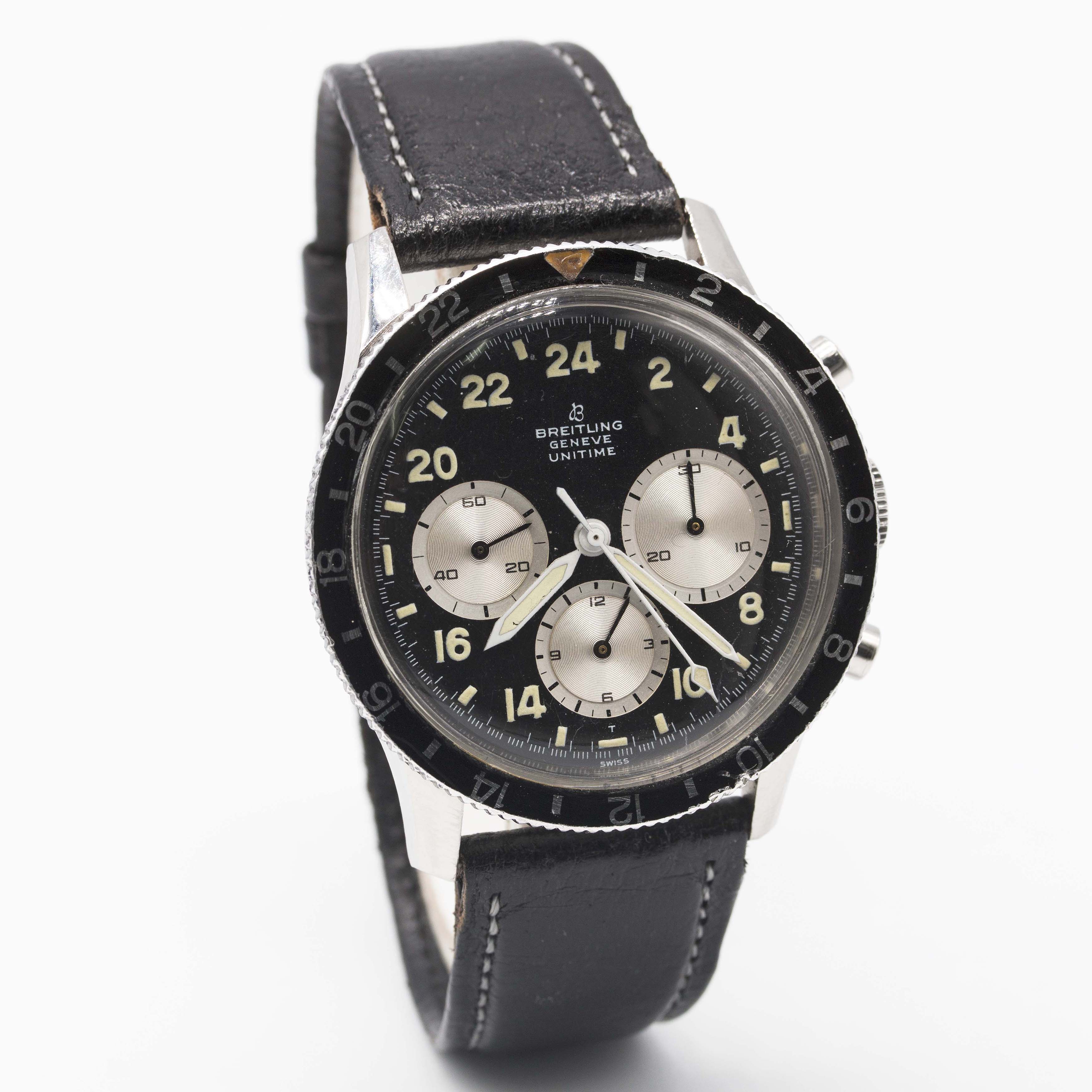 A VERY RARE GENTLEMAN'S STAINLESS STEEL BREITLING UNITIME 24 HOUR CHRONOGRAPH WRIST WATCH CIRCA - Image 6 of 11