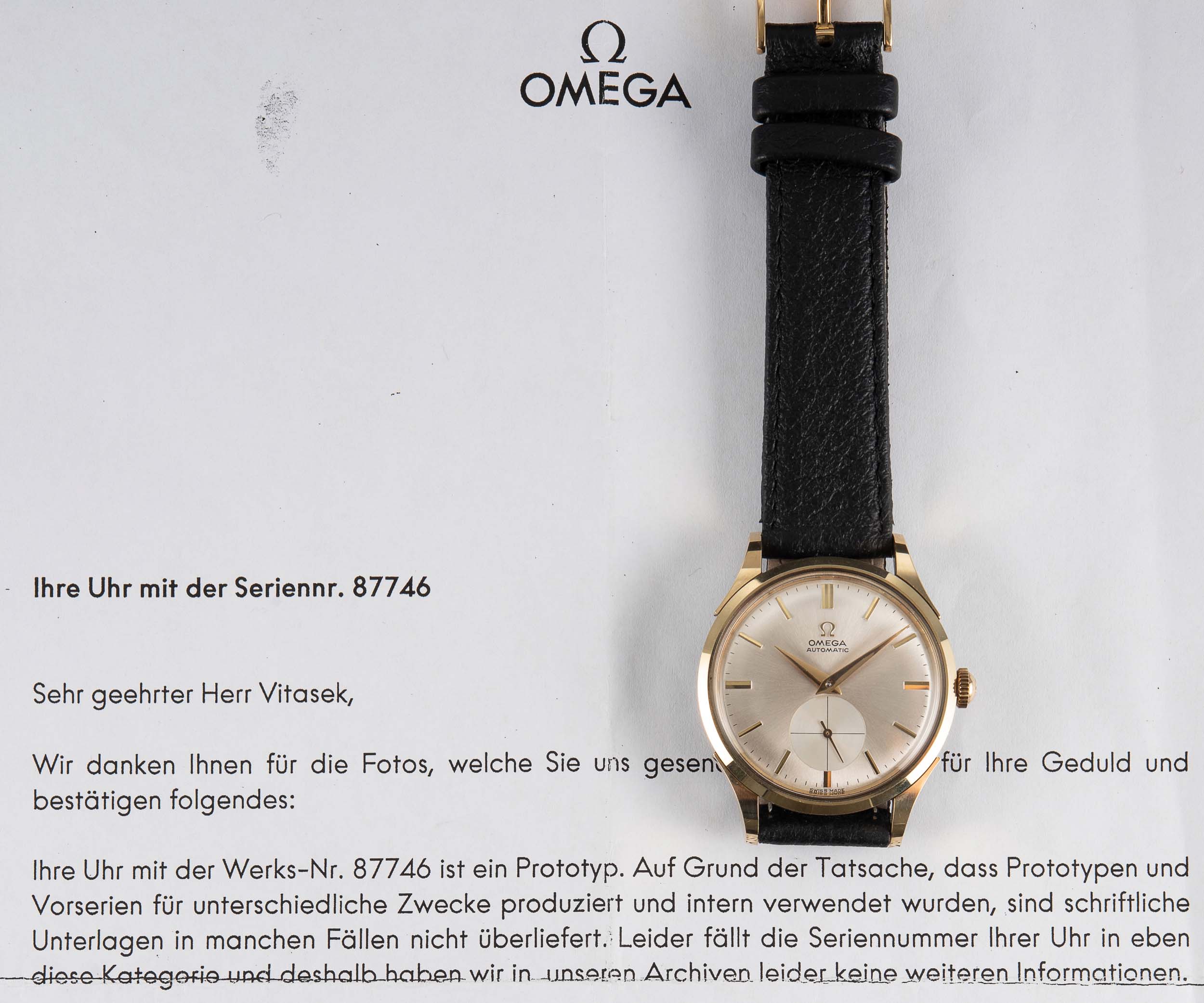 A POSSIBLY UNIQUE GENTLEMAN'S STEEL & GOLD CAPPED OMEGA AUTOMATIC PROTOTYPE WRIST WATCH CIRCA 1948-