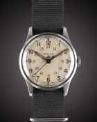 A RARE GENTLEMAN'S STAINLESS STEEL BRITISH MILITARY LONGINES 