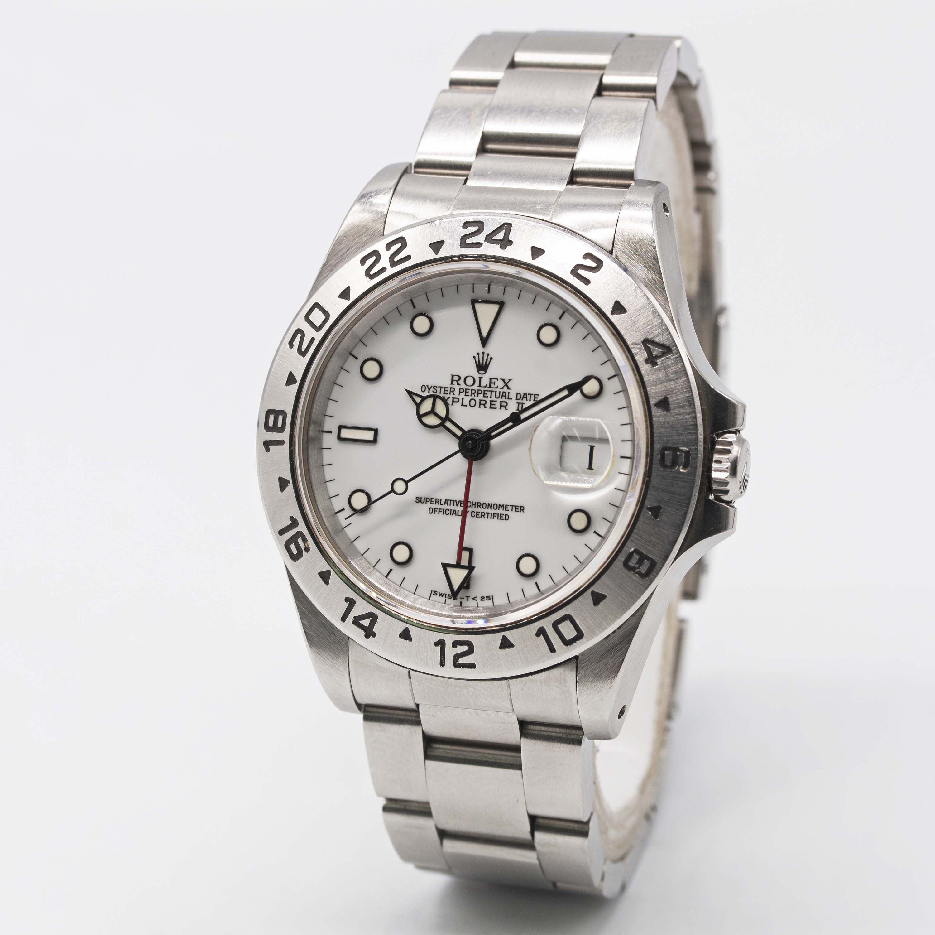 A GENTLEMAN'S STAINLESS STEEL ROLEX OYSTER PERPETUAL DATE EXPLORER II BRACELET WATCH DATED 1993, - Image 4 of 12