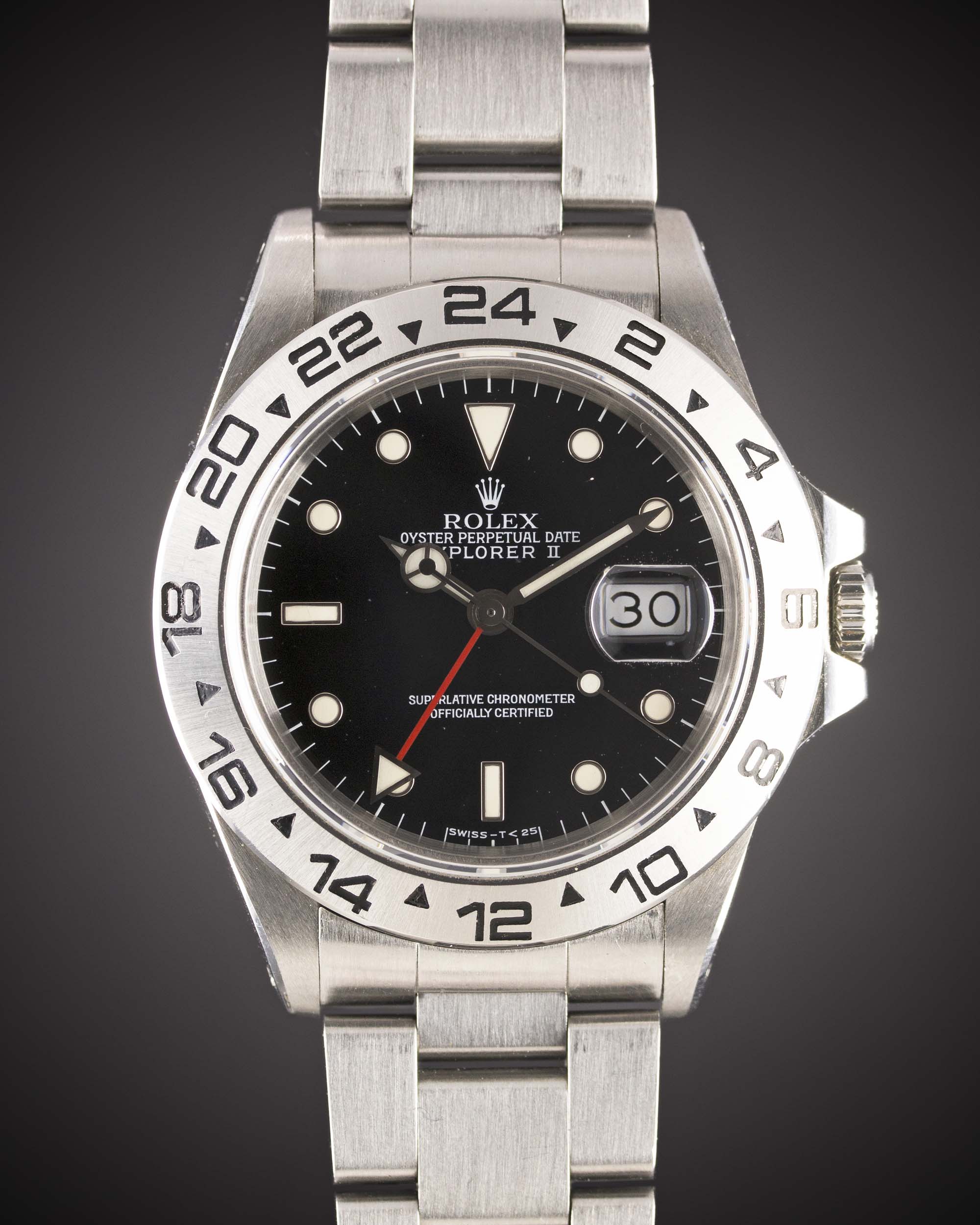 A GENTLEMAN'S STAINLESS STEEL ROLEX OYSTER PERPETUAL DATE EXPLORER II BRACELET WATCH CIRCA 1985,