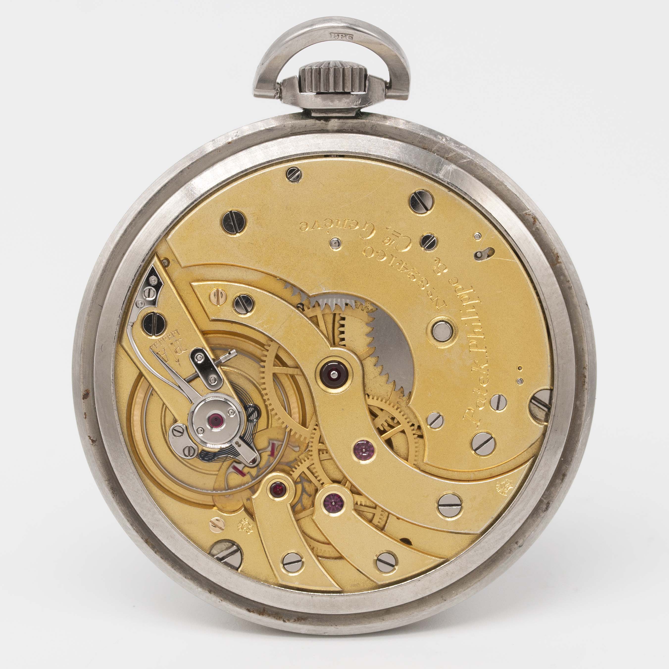 A RARE STAINLESS STEEL & ROSE GOLD PATEK PHILIPPE POCKET WATCH CIRCA 1930s, TWO TONE SILVER DIAL - Image 6 of 9