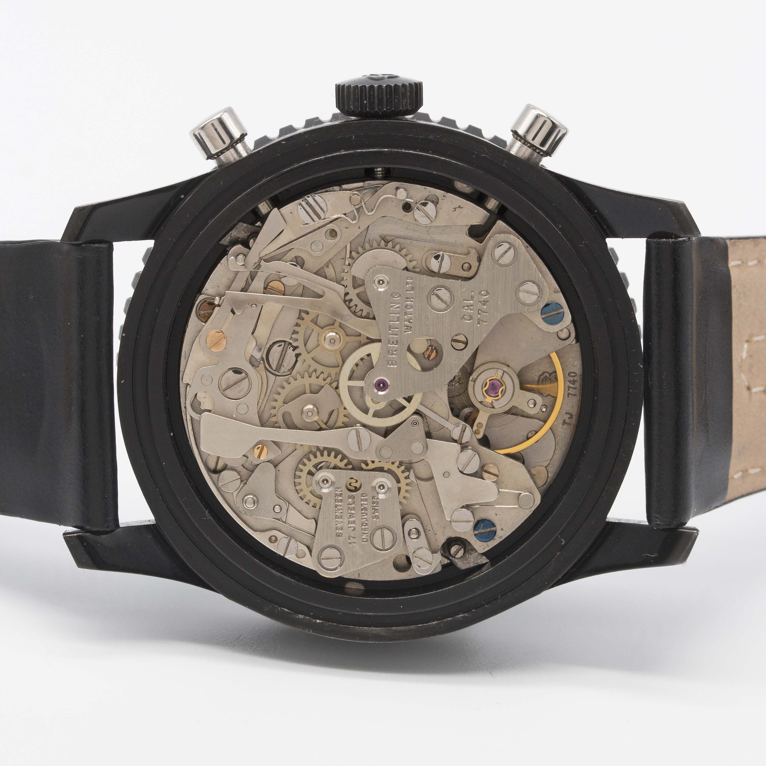 A VERY RARE GENTLEMAN'S BLACK COATED BREITLING NAVITIMER CHRONOGRAPH WRIST WATCH CIRCA 1970s, REF. - Image 9 of 12