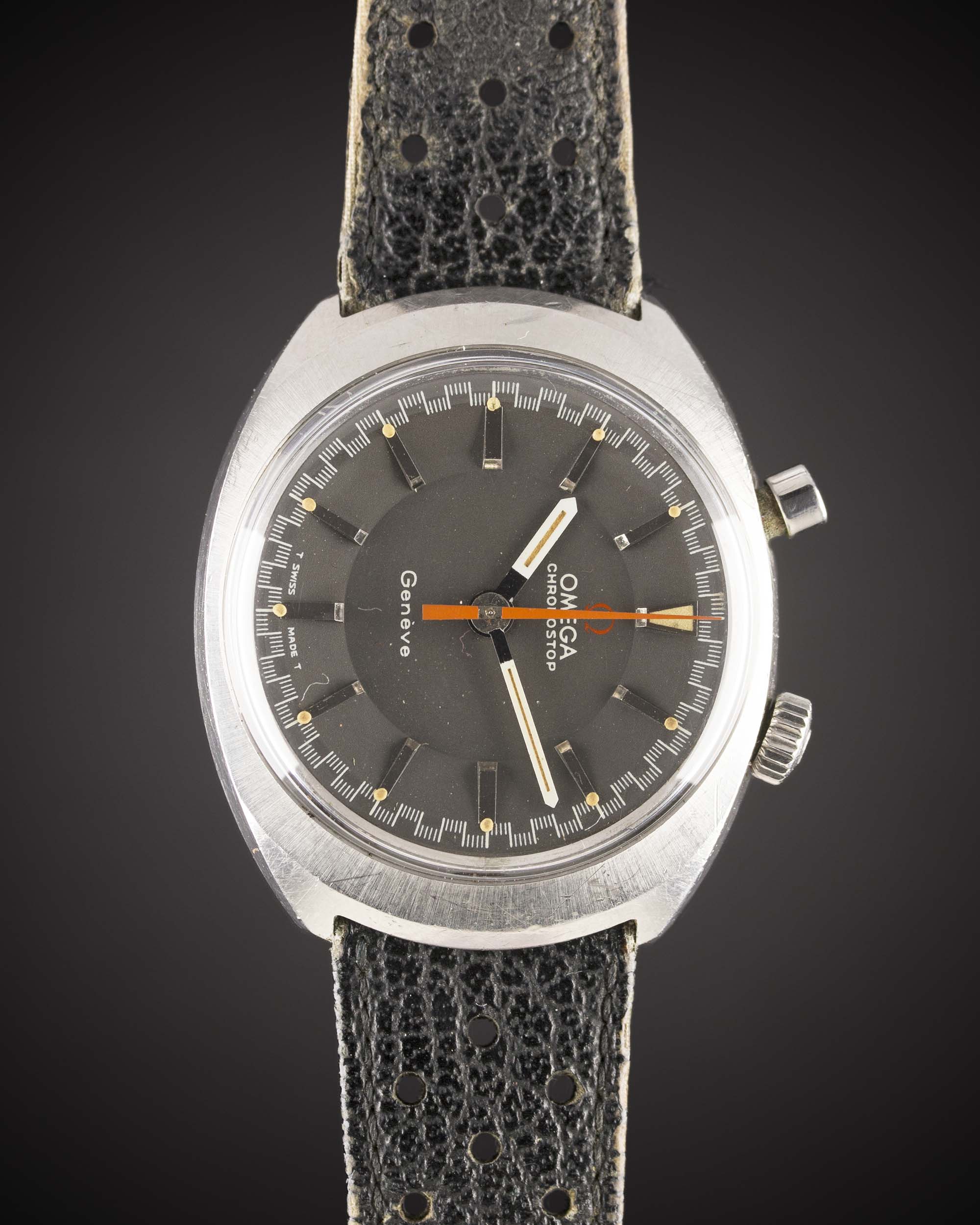 A GENTLEMAN'S STAINLESS STEEL OMEGA CHRONOSTOP DRIVERS WRIST WATCH CIRCA 1968, REF. 145.010