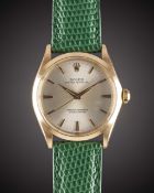 A FINE GENTLEMAN'S 18K SOLID PINK GOLD ROLEX OYSTER PERPETUAL WRIST WATCH CIRCA 1965, REF. 1005 /