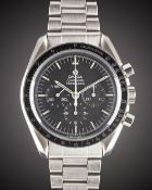 A GENTLEMAN'S STAINLESS STEEL OMEGA SPEEDMASTER PROFESSIONAL CHRONOGRAPH BRACELET WATCH CIRCA