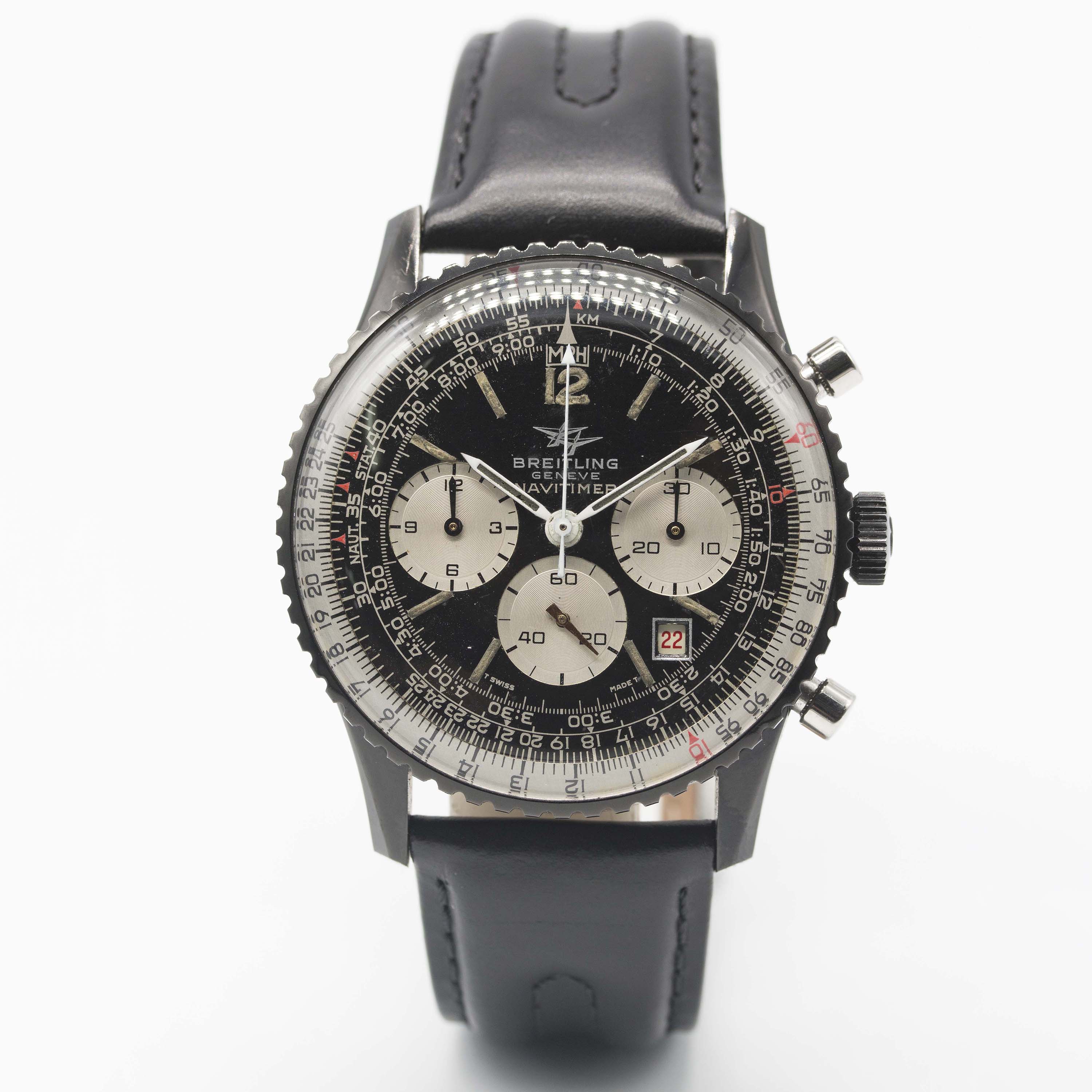 A VERY RARE GENTLEMAN'S BLACK COATED BREITLING NAVITIMER CHRONOGRAPH WRIST WATCH CIRCA 1970s, REF. - Image 4 of 12