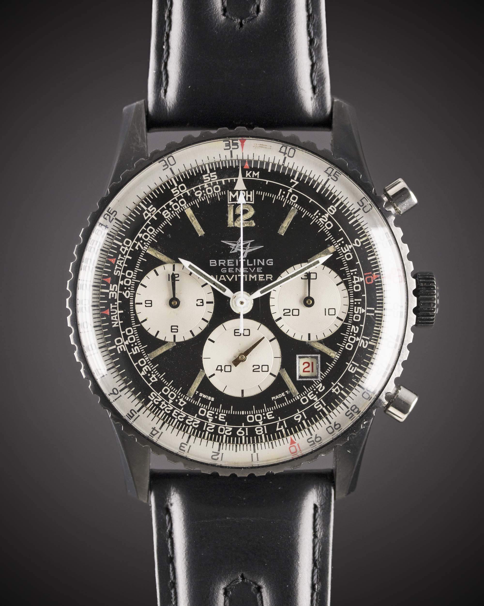 A VERY RARE GENTLEMAN'S BLACK COATED BREITLING NAVITIMER CHRONOGRAPH WRIST WATCH CIRCA 1970s, REF. - Image 3 of 12