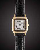 A LADIES 18K SOLID GOLD CARTIER SANTOS WRIST WATCH CIRCA 1990s Movement: Manual wind, signed