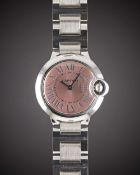 A LADIES STAINLESS STEEL CARTIER BALLON BLEU BRACELET WATCH DATED 2015, REF. W6920038 WITH PINK