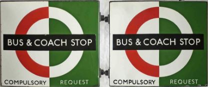 London Transport enamel BUS & COACH STOP FLAG (bus compulsory, coach request). A 1950s/60s '