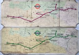 Pair of London Transport Metropolitan Line CARRIAGE MAPS on thick card, one dated 1936 showing the