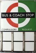 London Transport enamel 1940s/50s BUS & COACH STOP FLAG with runners for 6 e-plates. A single-