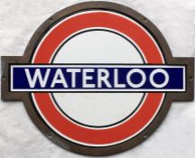 1930s London Underground small, framed STATION BULLSEYE SIGN 'Waterloo'. Measuring 13