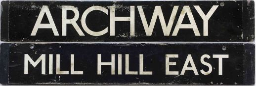 London Underground 1938-Tube Stock enamel CAB DESTINATION PLATE for Archway / Mill Hill East on