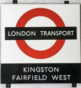 1950s/60s London Transport enamel BUS STOP SIGN 'Kingston Fairfield West' from a 'Keston' wooden bus