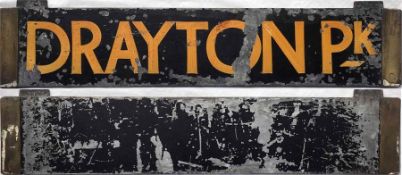 London Underground enamel CAB DESTINATION PLATE for Drayton Pk on the former Northern City tube