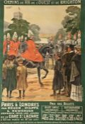 1908 French railway POSTER 'Chemins de Fer de l'Ouest et de Brighton' advertising travel from