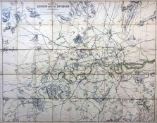 Railway Clearing House OFFICIAL RAILWAY MAP of London & its Environs dated 1902. Linen-backed,