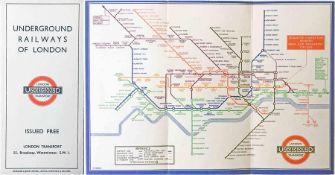 1933 London Underground H C Beck diagrammatic, card POCKET MAP from the first-year series titled '