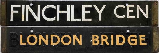 London Underground 1938-Tube Stock enamel CAB DESTINATION PLATE for Finchley Cen / London Bridge