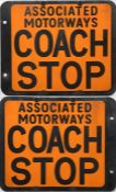 1950s/60s enamel COACH STOP FLAG 'Associated Motorways'. A double-sided sign measuring 13