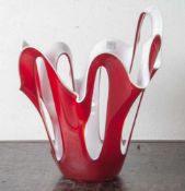 Glasobjekt/ Glasschale, zweifarbig (rot/weiss). H: 38cm.