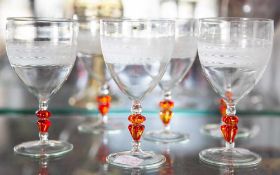 Satz von 6 Weingläsern, Entwurf Albrecht Greiner-Mai (1932-2012), farbloses Glas, Kuppa mit