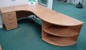 A 1600mm x 1180mm Limed Oak Effect Ergonomic Left Hand Workstation with Quadrant Corner Storage Unit