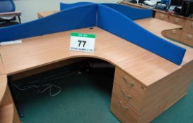 A 4-Pod Limed Oak Effect Workstation comprising Four 1600mm x 1180mm Desks, Four, Desk Height