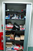 A TRIUMPH Tambour Fronted Stationery Cupboard with Contents (As Photographed)