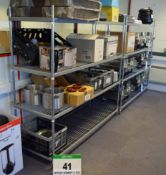 Two 1700mm x 580mm 4-Tier Wire Framed Shelf Racks and A Red Steel Boltless Shelf Rack (Excludes