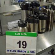 Four 2.5-Litre Pump Flasks (Two without Lids), A 2-Litre Flask Jug and Three 1-Litre Stainless Steel