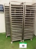 Five UNITECH Stainless Steel 20-Tier Tray Trolleys each with Twenty Approx. 460mm x 460mm Perforated