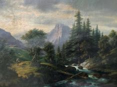 Josef Burgaritzky (1836-1890). Landschaft / Alpine Landscape. Öl/Lwd, signiert, Altersspuren, 75 x