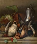 Josef Correggio (1810 - 1891). Jagdstillleben mit Früchten, Zinnkrug und toten Vögeln. Hunting