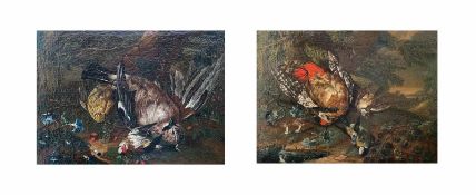 2 x Jagdstillleben, um 1700. Hunting Still-Life. Öl/Lwd, aufgez., 1 x signiert mit Monogramm: 